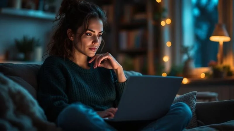 Mann sitzt am Laptop bei einer Online-Fortbildung in Bergisch Gladbach