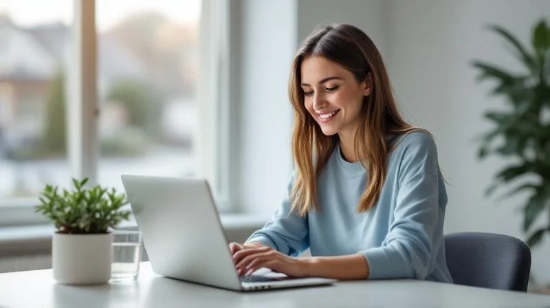 Frau an einem Laptop im Homeoffice in Bergisch Gladbach bei einer KI-Weiterbildung